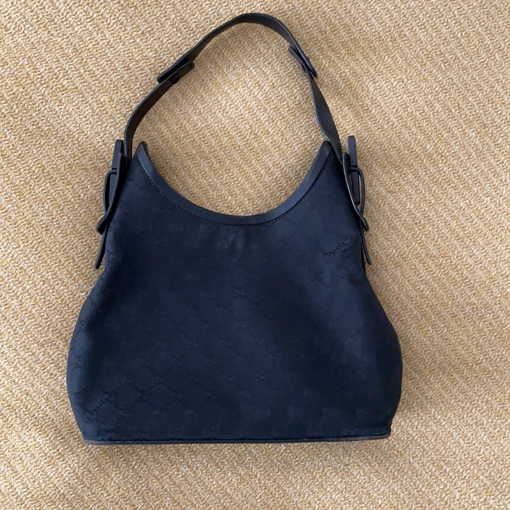 Authentic GUCCI Guccissima GG Logo Black Canvas Handbag and Matching Wallet